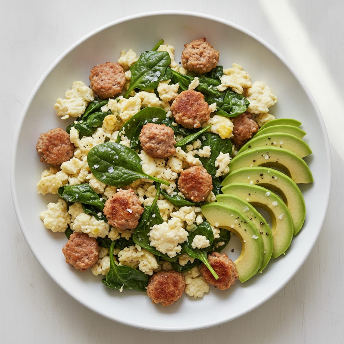 Egg White and Spinach Scramble with Turkey Sausage