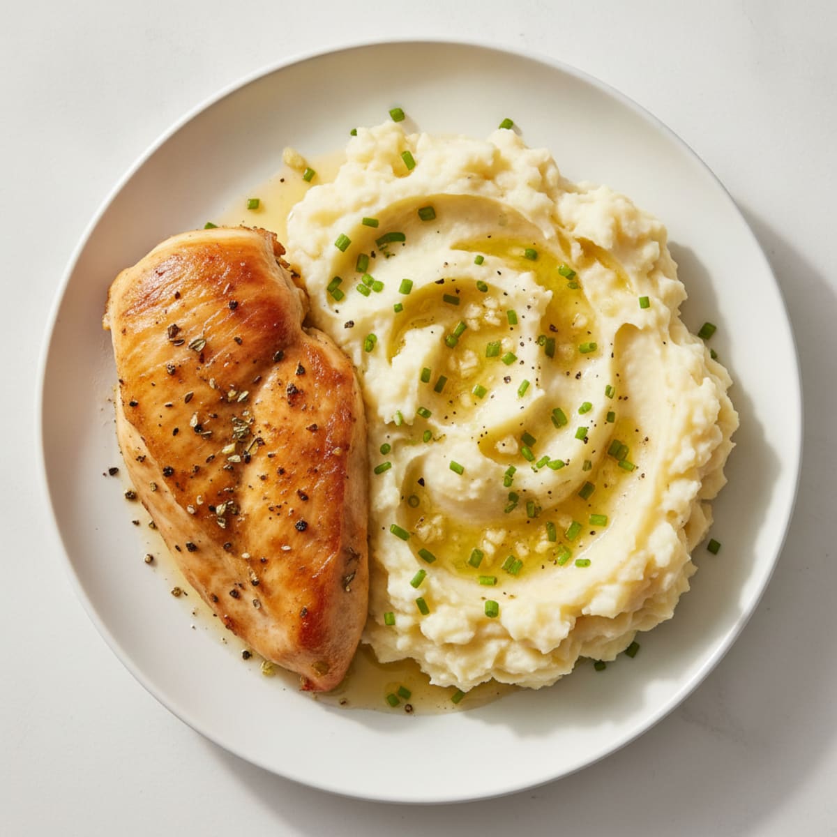 Buttery Garlic Mashed Potatoes with Herb-Roasted Chicken