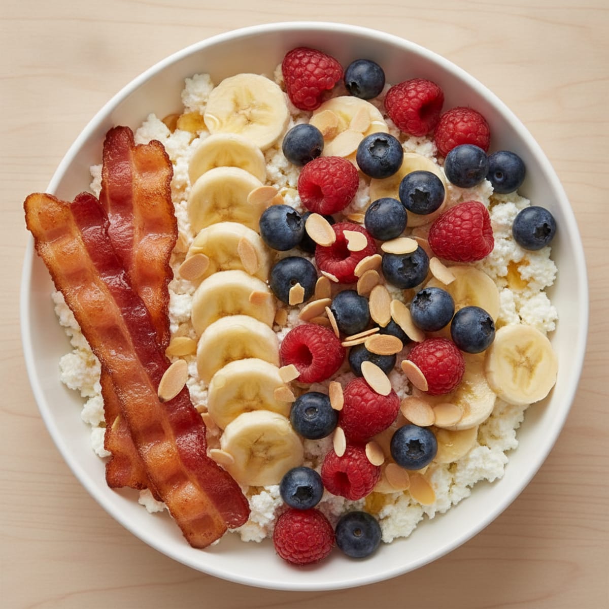 Cottage Cheese and Berry Bowl with Sliced Almonds