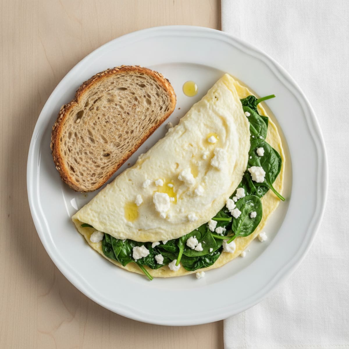 Egg White Omelette with Sautéed Spinach and Feta