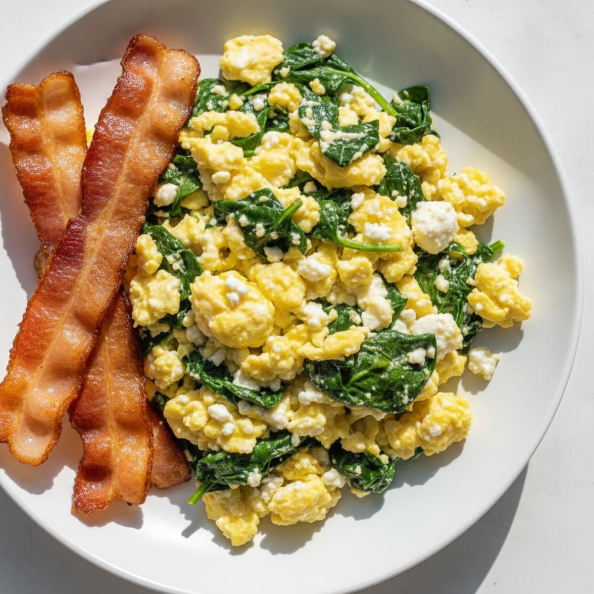 Cottage Cheese Scramble with Spinach and Turkey Bacon