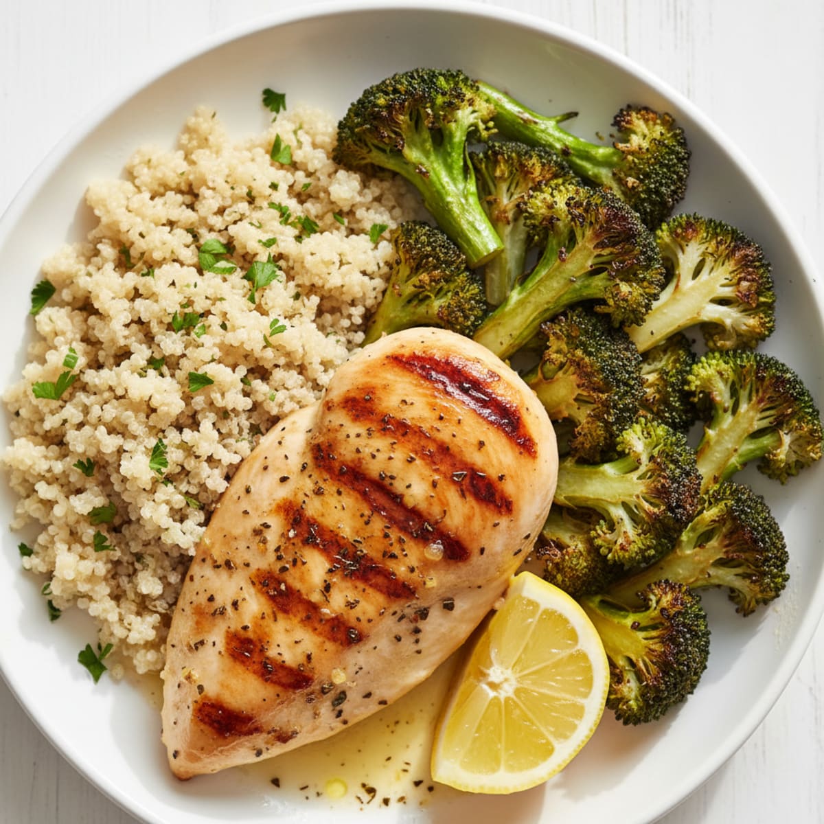 Grilled Chicken Breast with Quinoa and Roasted Broccoli