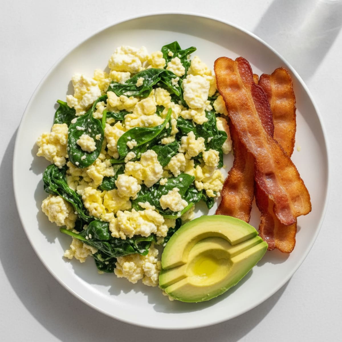 Cottage Cheese Scramble with Spinach and Turkey Bacon