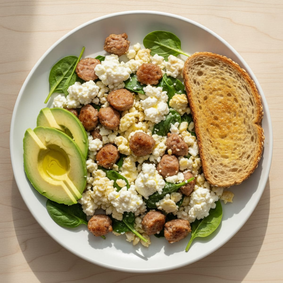 Egg White Scramble with Turkey Sausage and Cottage Cheese