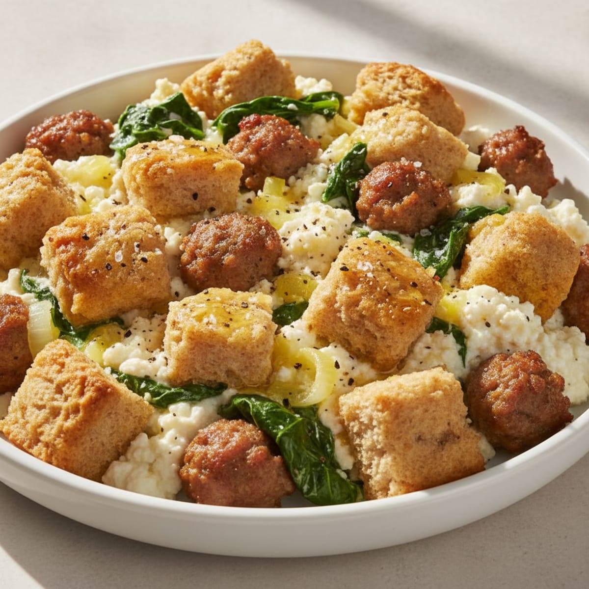 Cottage Cheese Egg Sausage Biscuit Bake