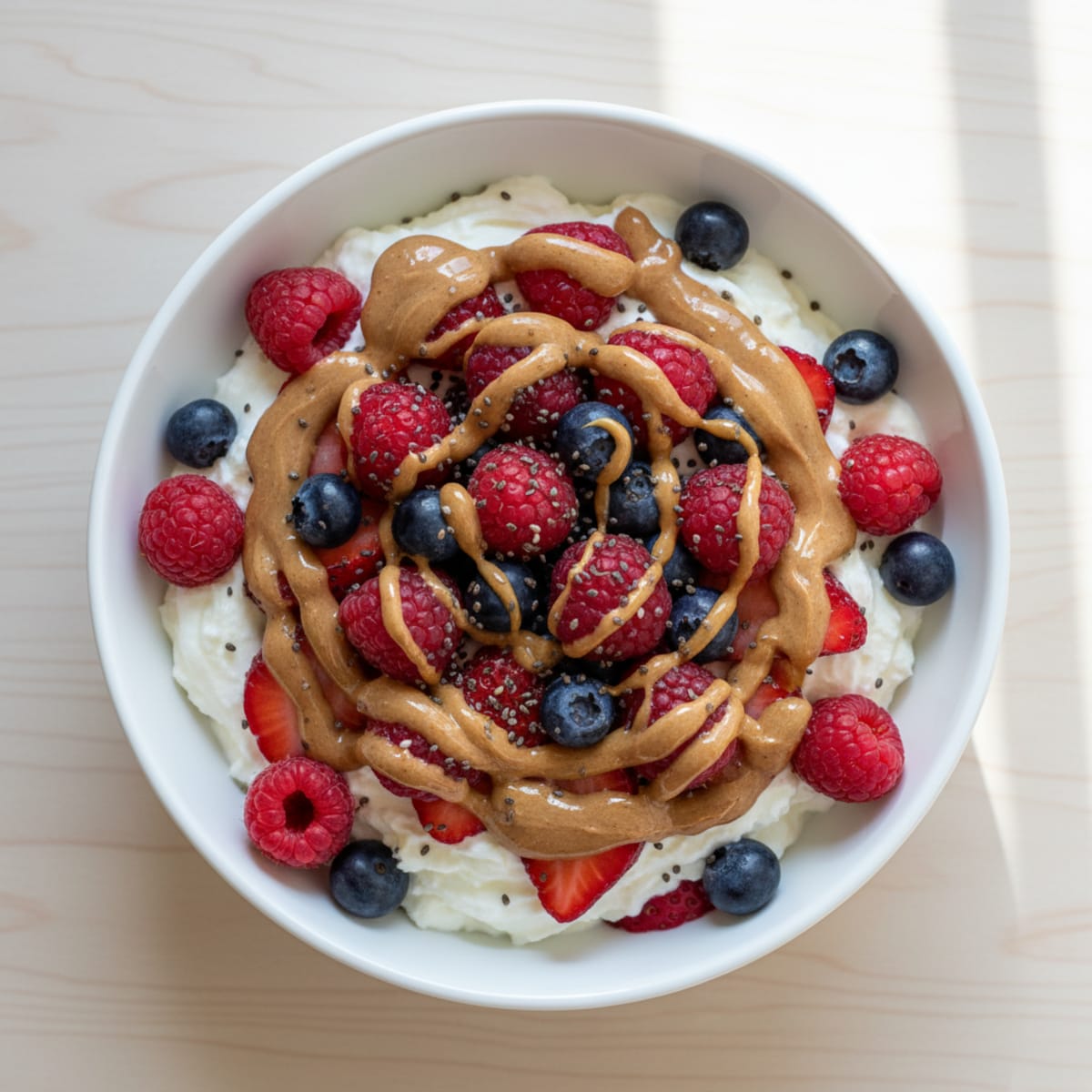 Greek Yogurt Protein Parfait with Mixed Berries and Almond Butter
