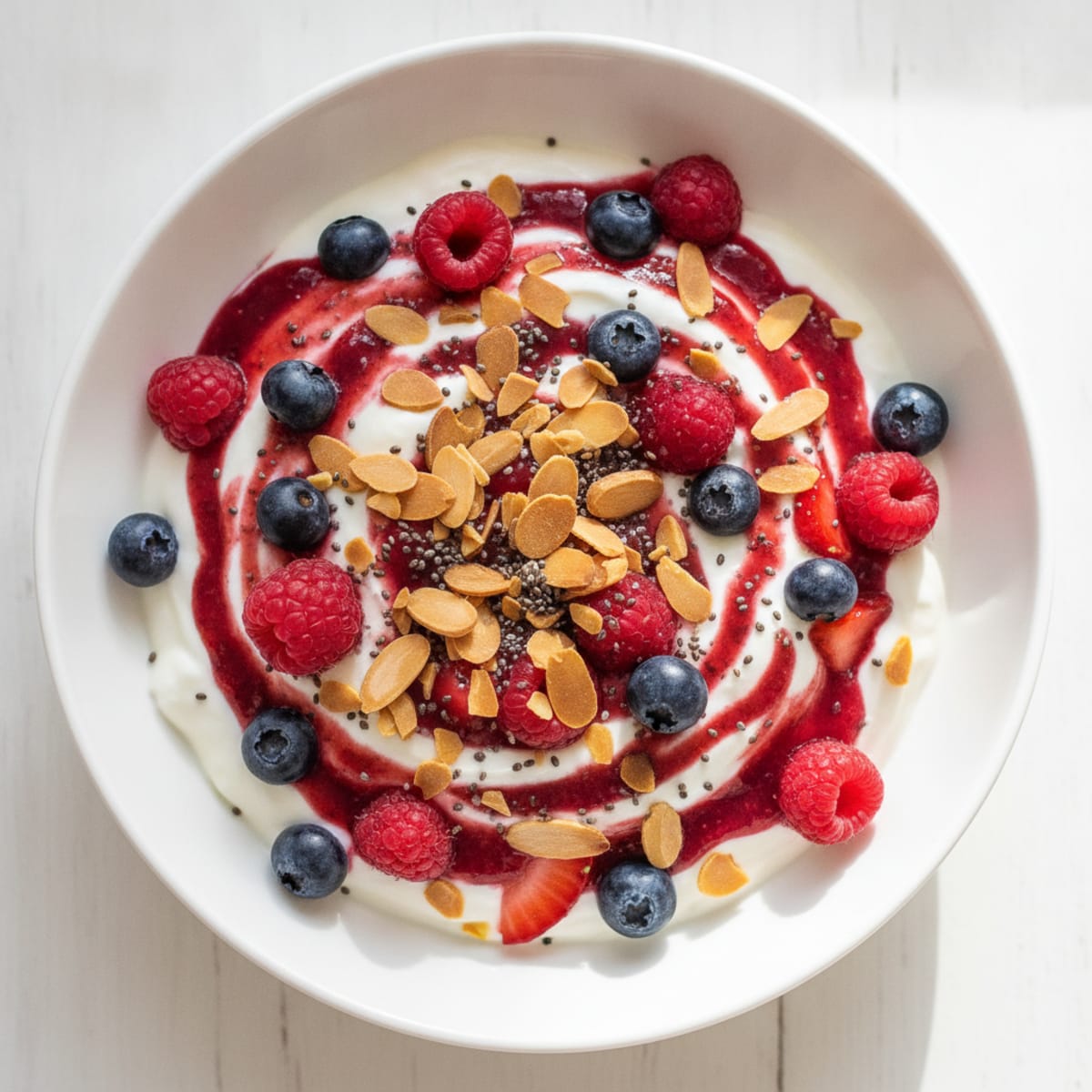 Greek Yogurt Protein Parfait with Mixed Berries and Almonds