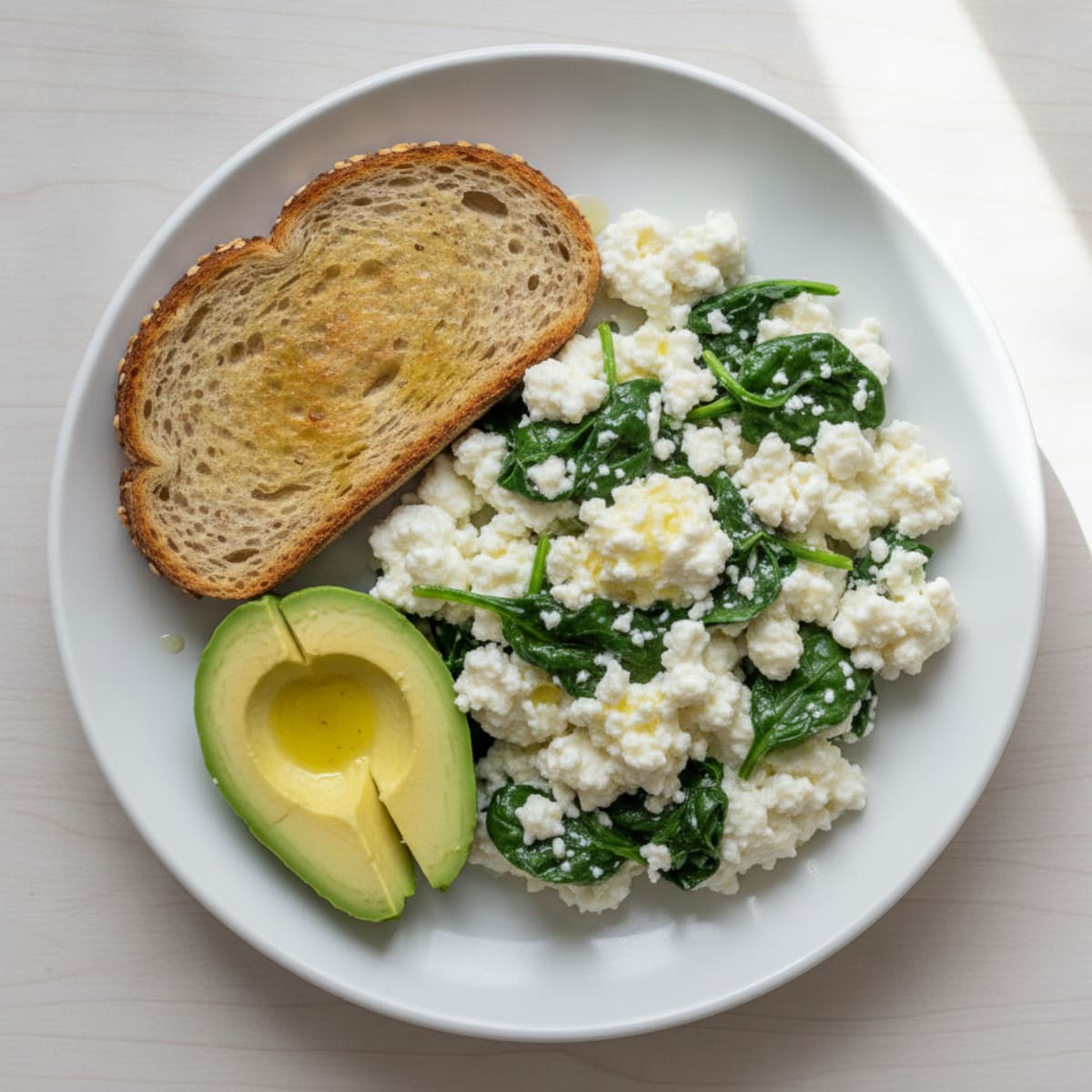 Egg White and Cottage Cheese Scramble with Sautéed Spinach