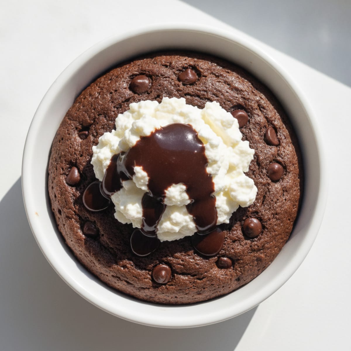 Chocolate Protein Mug Cake with Whipped Cottage Cheese