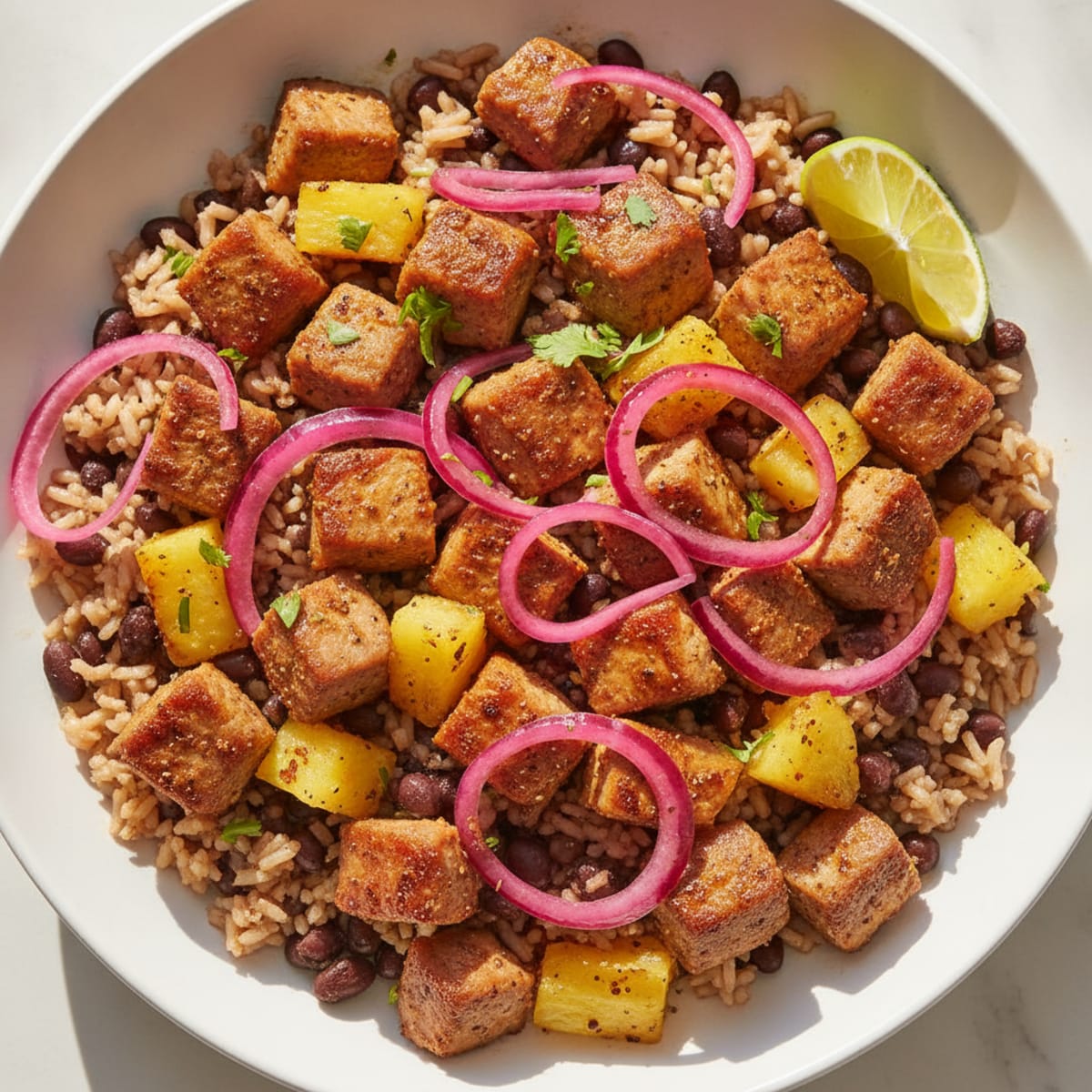 Al Pastor Rice Bowl with Pickled Onions