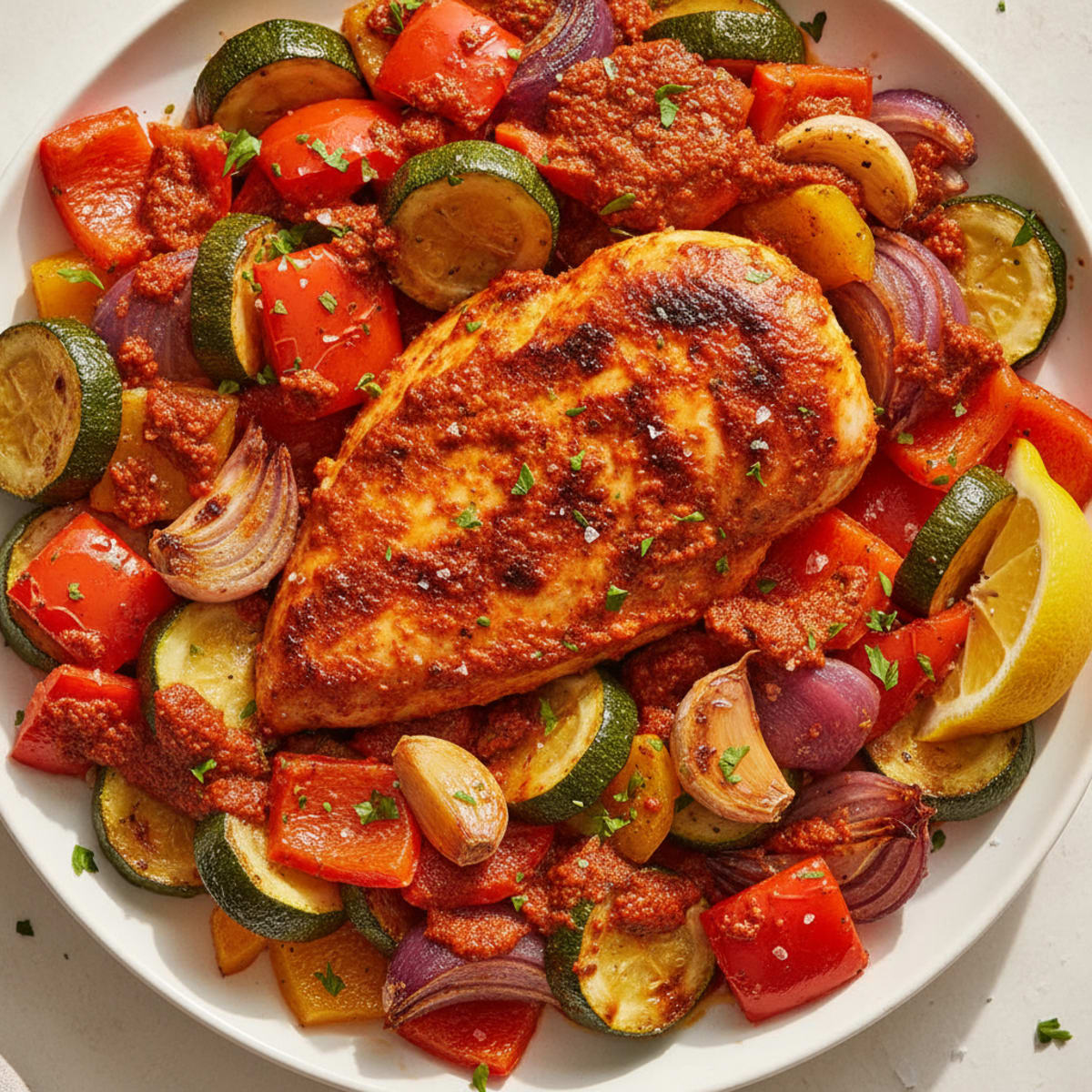 Spicy Harissa Chicken with Roasted Vegetables