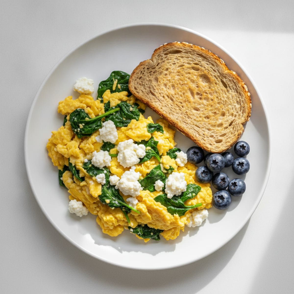 Scrambled Eggs with Cottage Cheese and Spinach