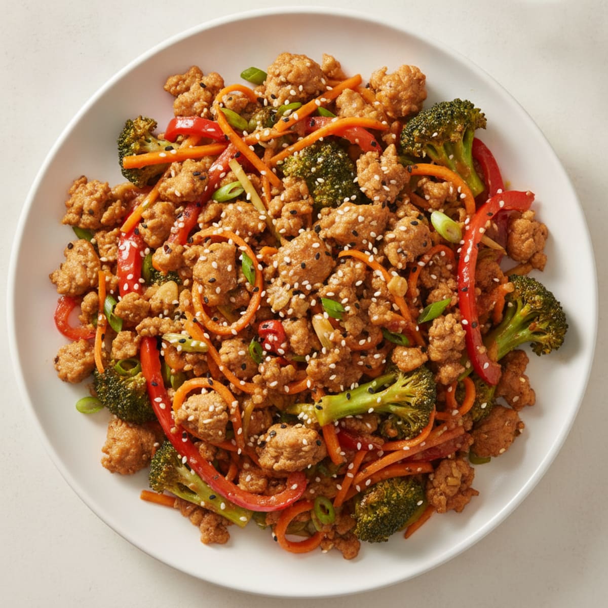 Ground Turkey and Vegetable Stir-Fry with Sesame-Ginger Sauce