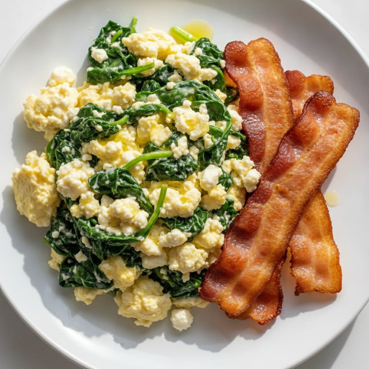 Cottage Cheese Scramble with Spinach and Turkey Bacon