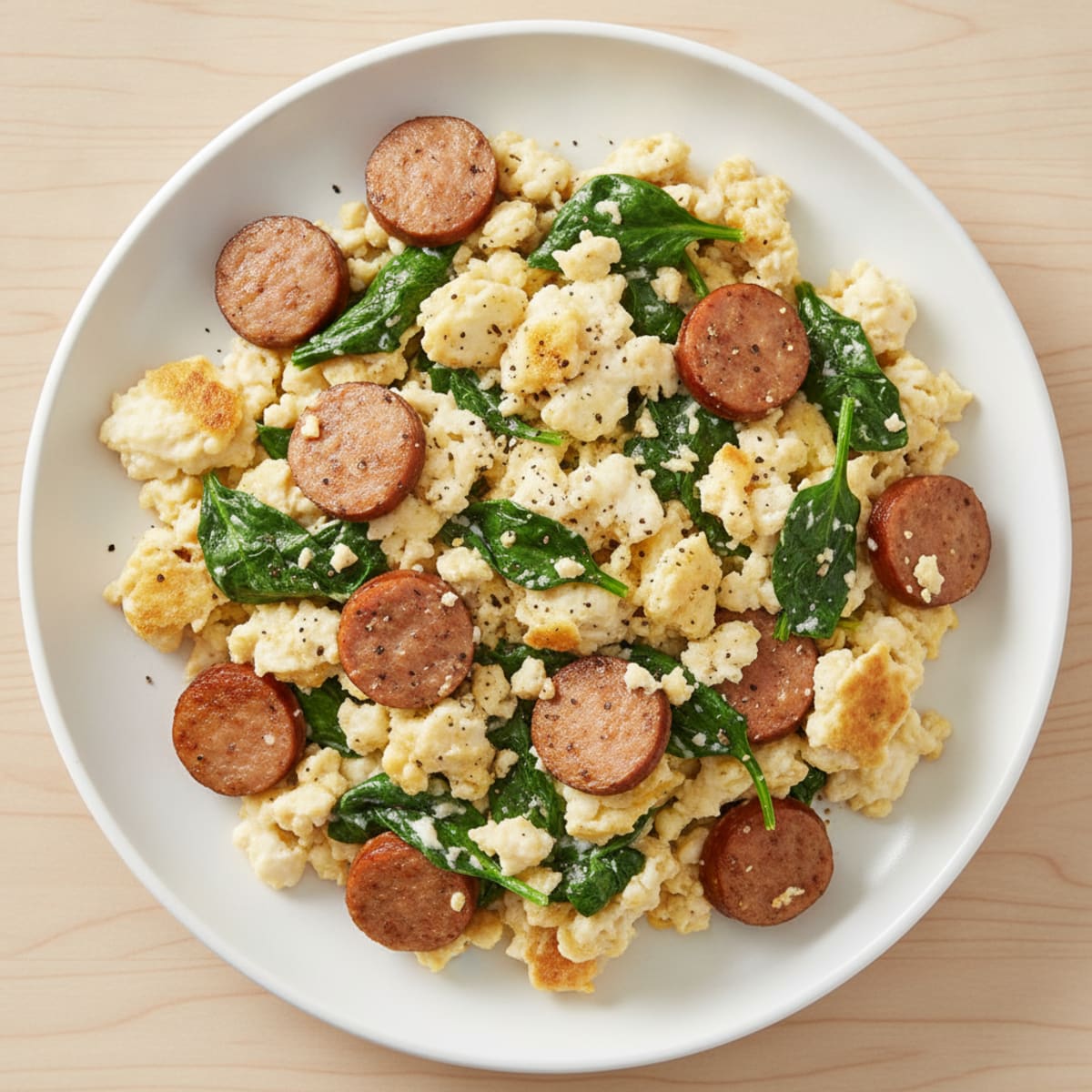 Egg White and Turkey Sausage Scramble with Spinach