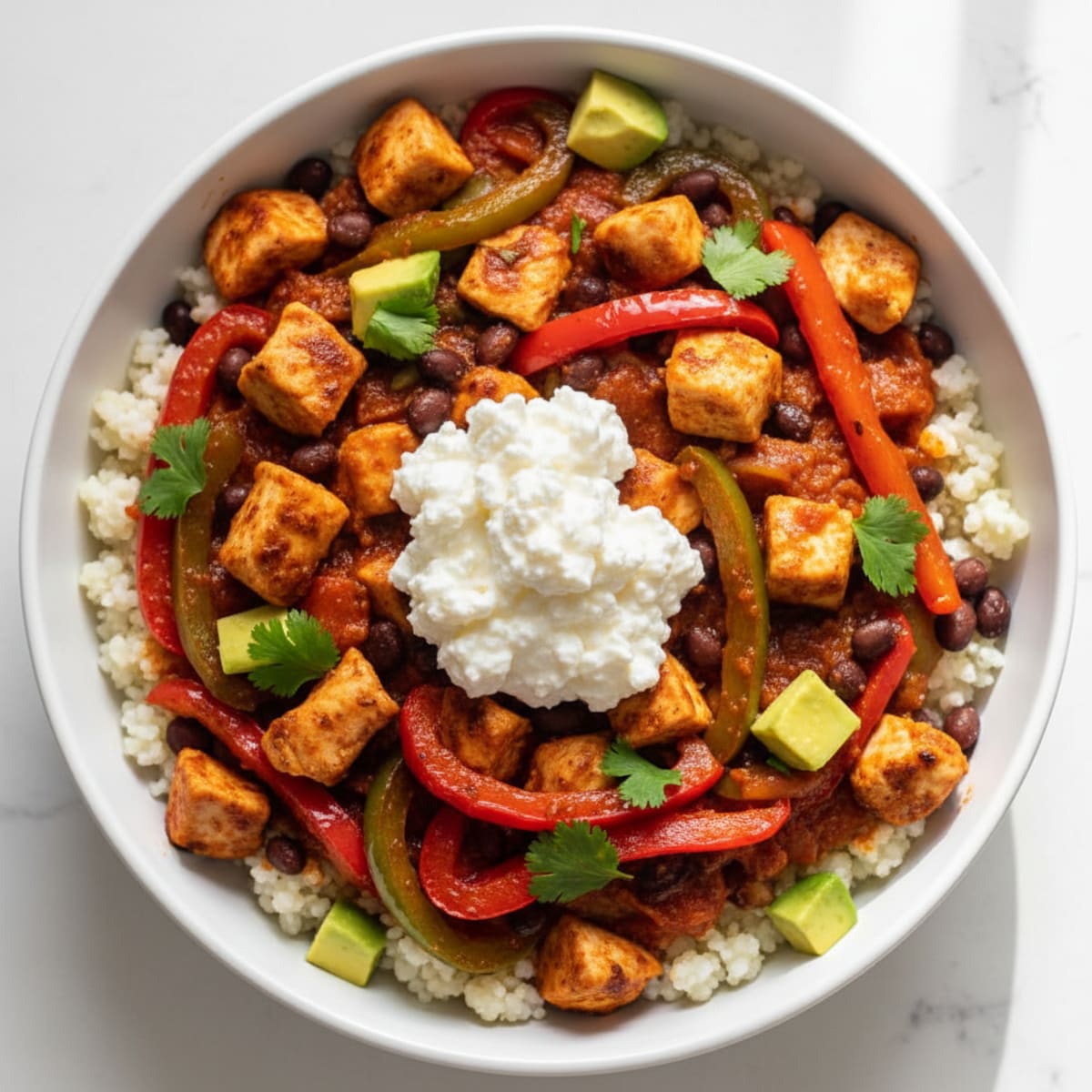 Cottage Cheese Chicken Enchilada Bowl