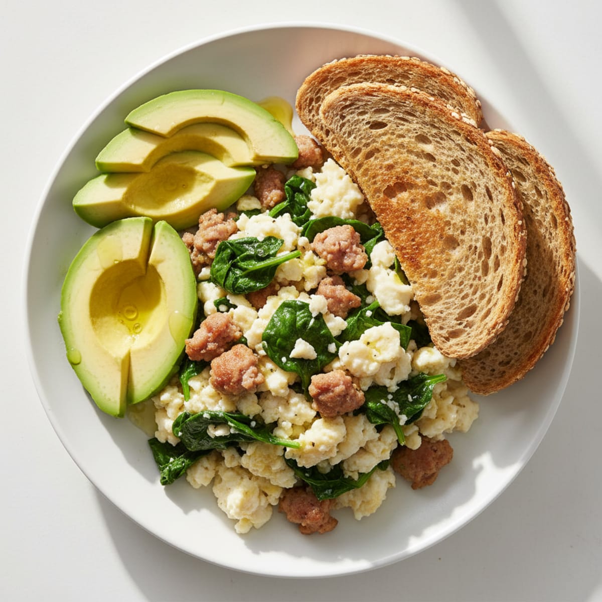 Egg White Scramble with Turkey Sausage and Spinach