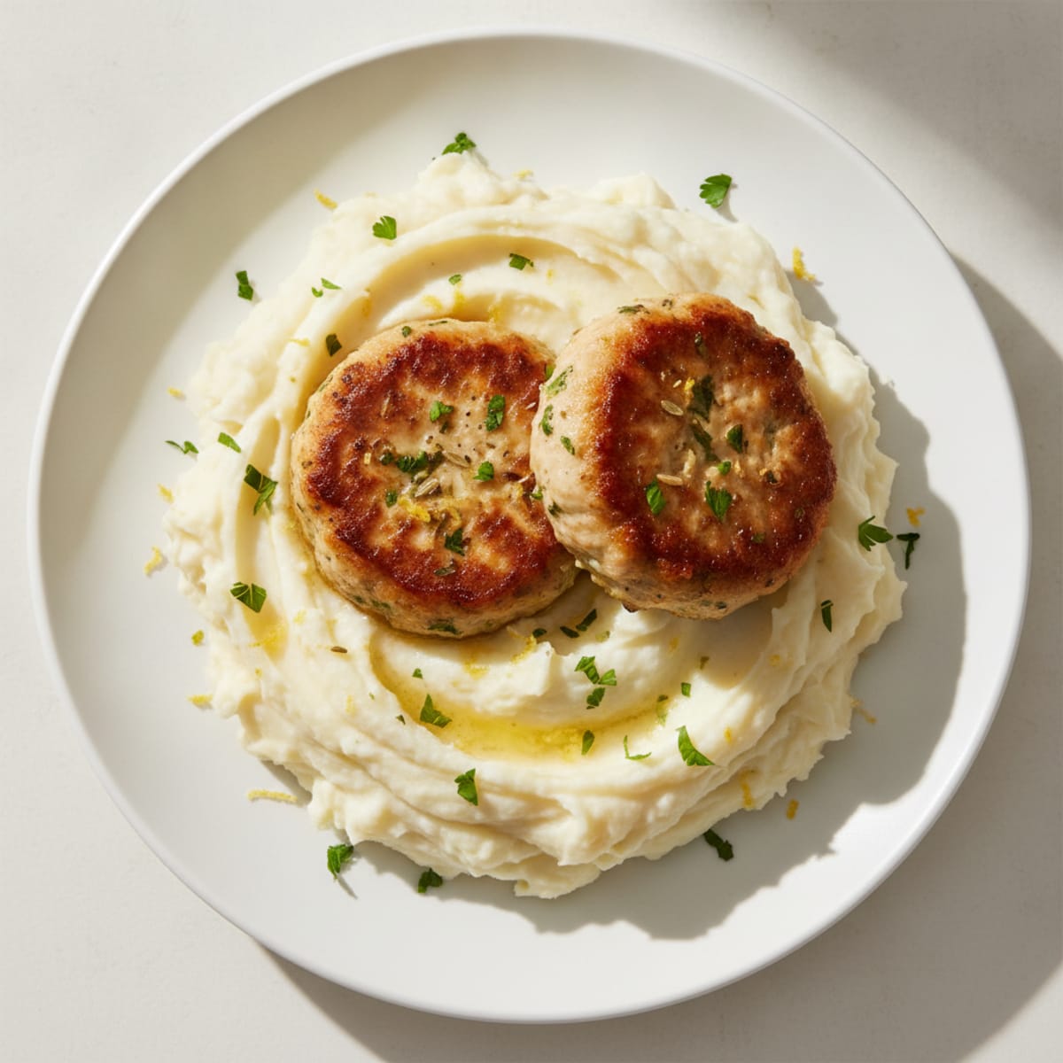 Lemon-Herb Chicken Patties with Creamy Mashed Potatoes