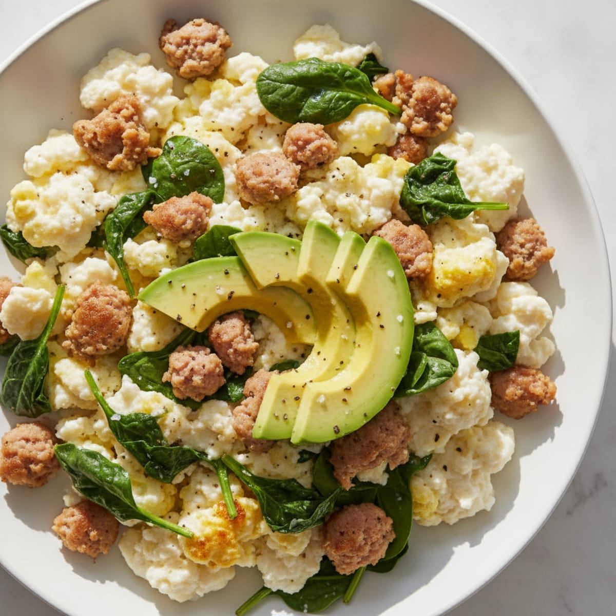 Egg White and Turkey Sausage Scramble with Spinach