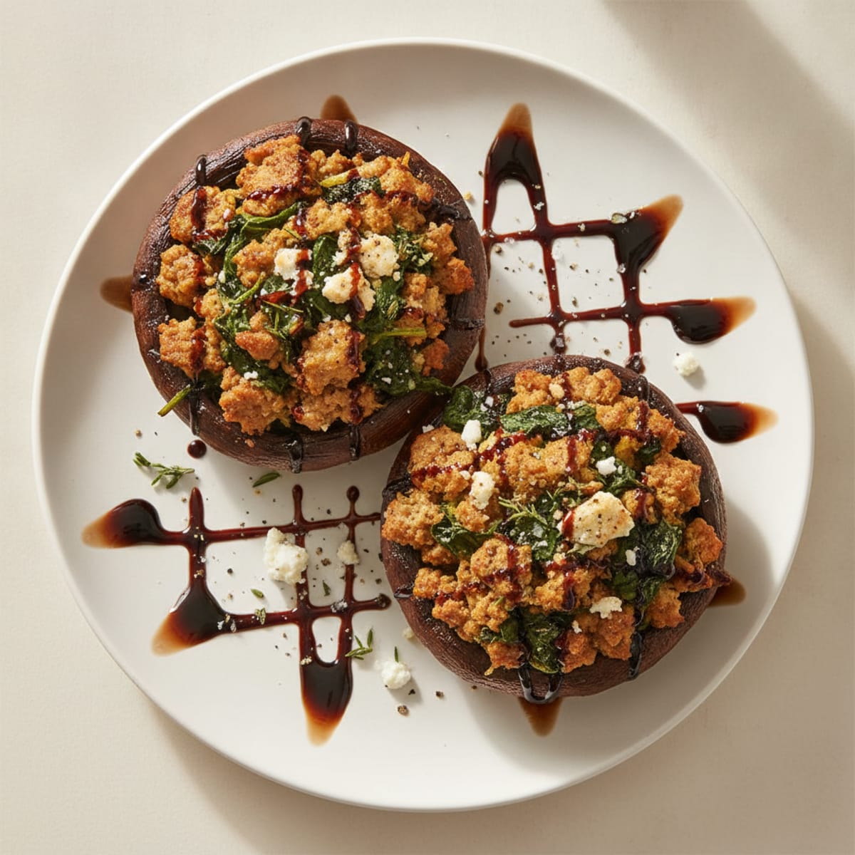 Herb-Stuffed Portobello Mushrooms with Balsamic Glaze
