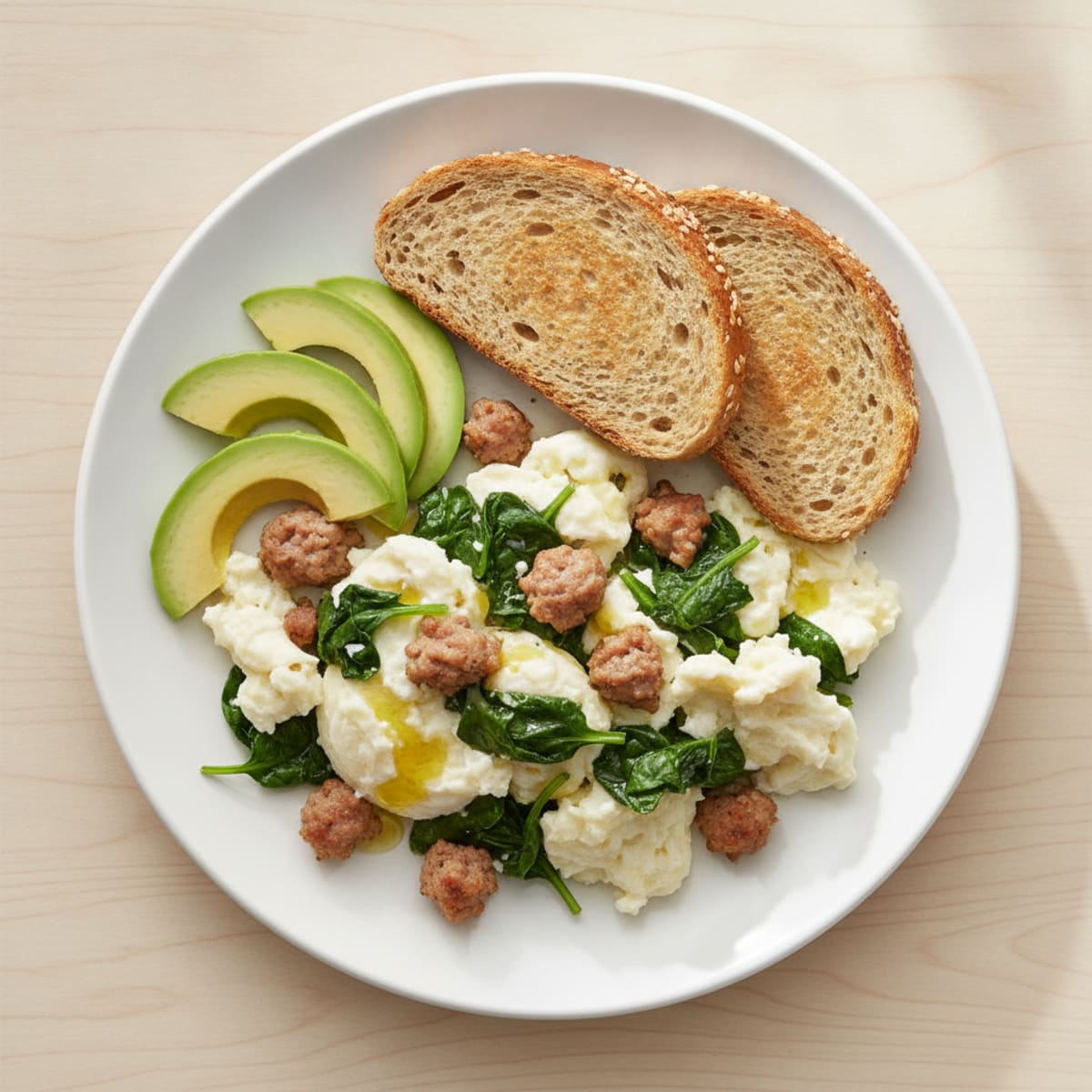 Egg White and Spinach Scramble with Turkey Sausage