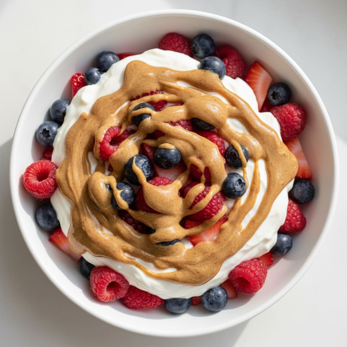 Greek Yogurt Protein Parfait with Mixed Berries and Almond Butter