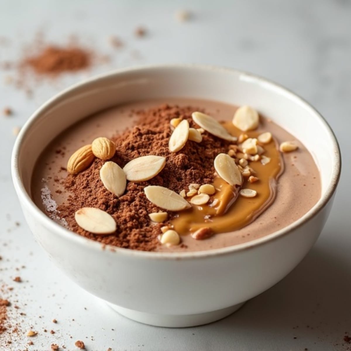 Creamy Chocolate Peanut Butter Protein Bowl with Crunchy Almonds