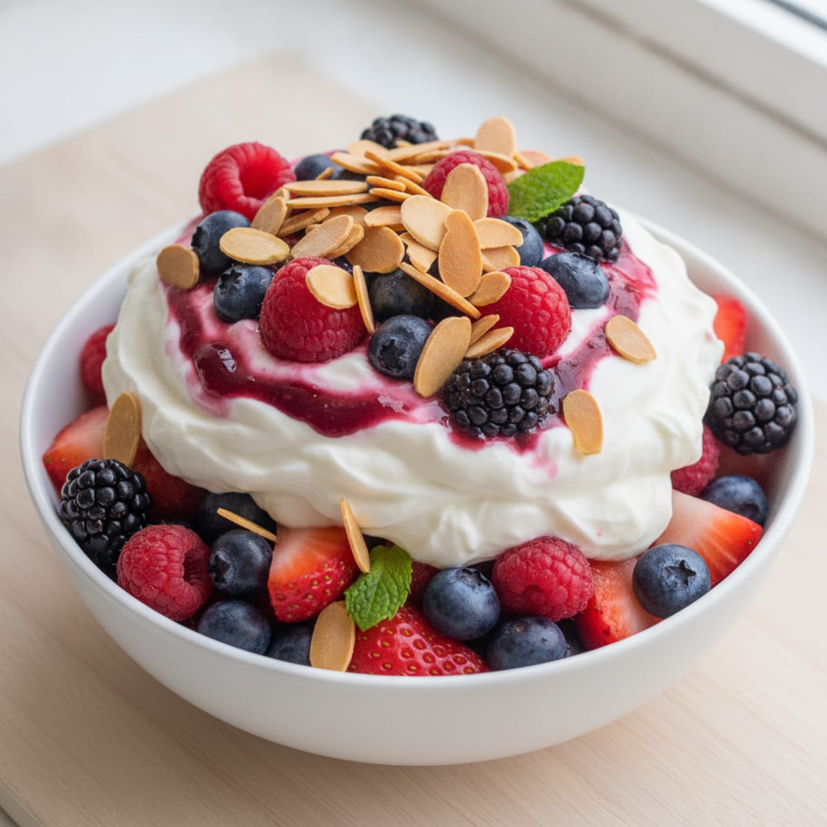 Greek Yogurt Protein Parfait with Mixed Berries and Almonds