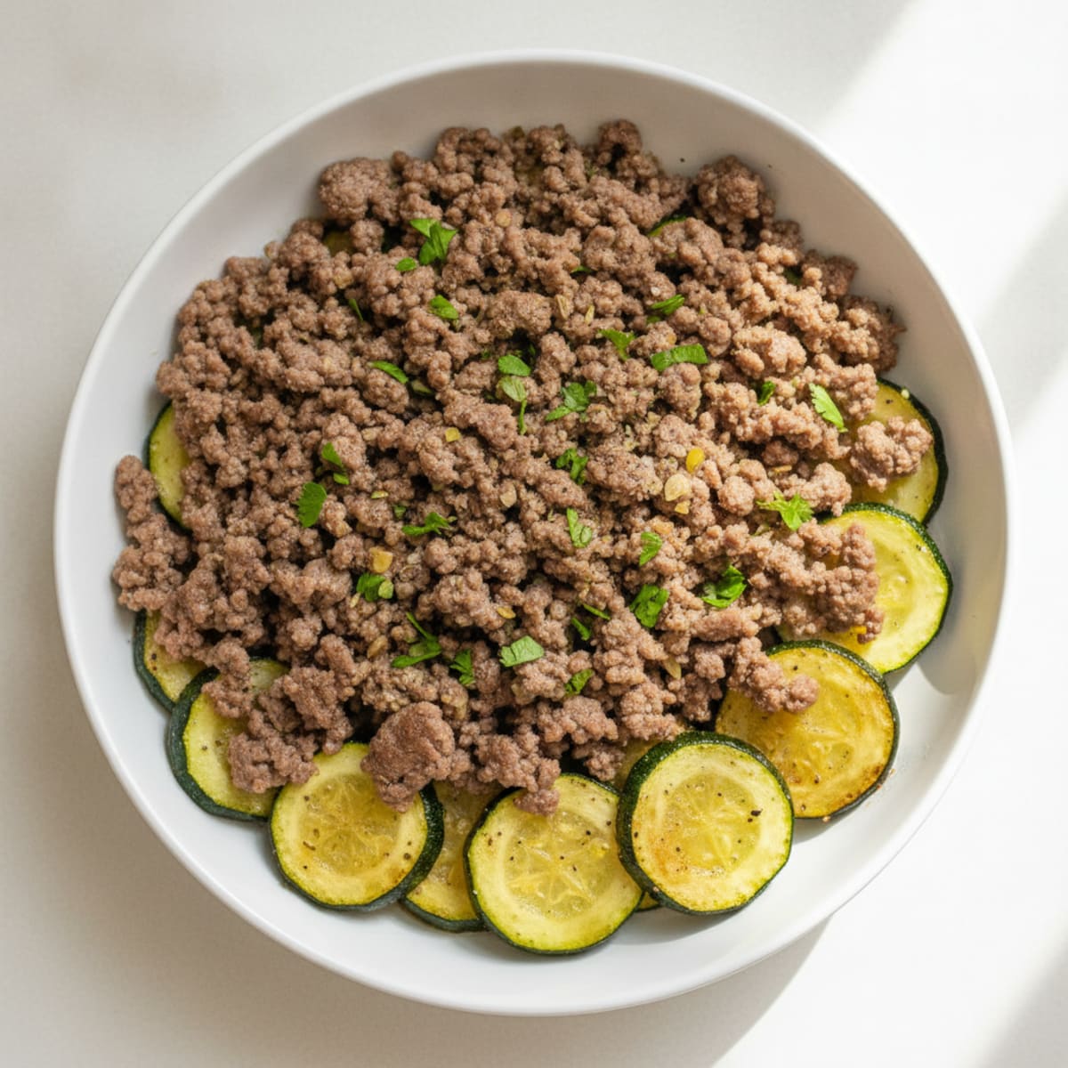Herbed Ground Beef with Roasted Zucchini