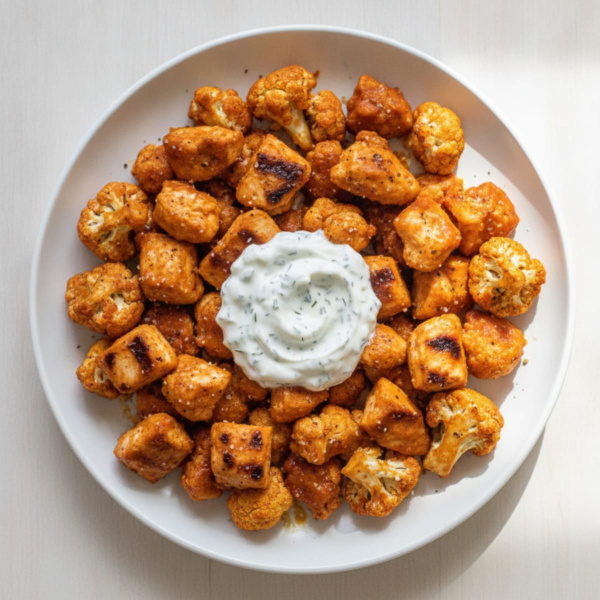 Buffalo Cauliflower and Chicken Bites with Ranch Dip