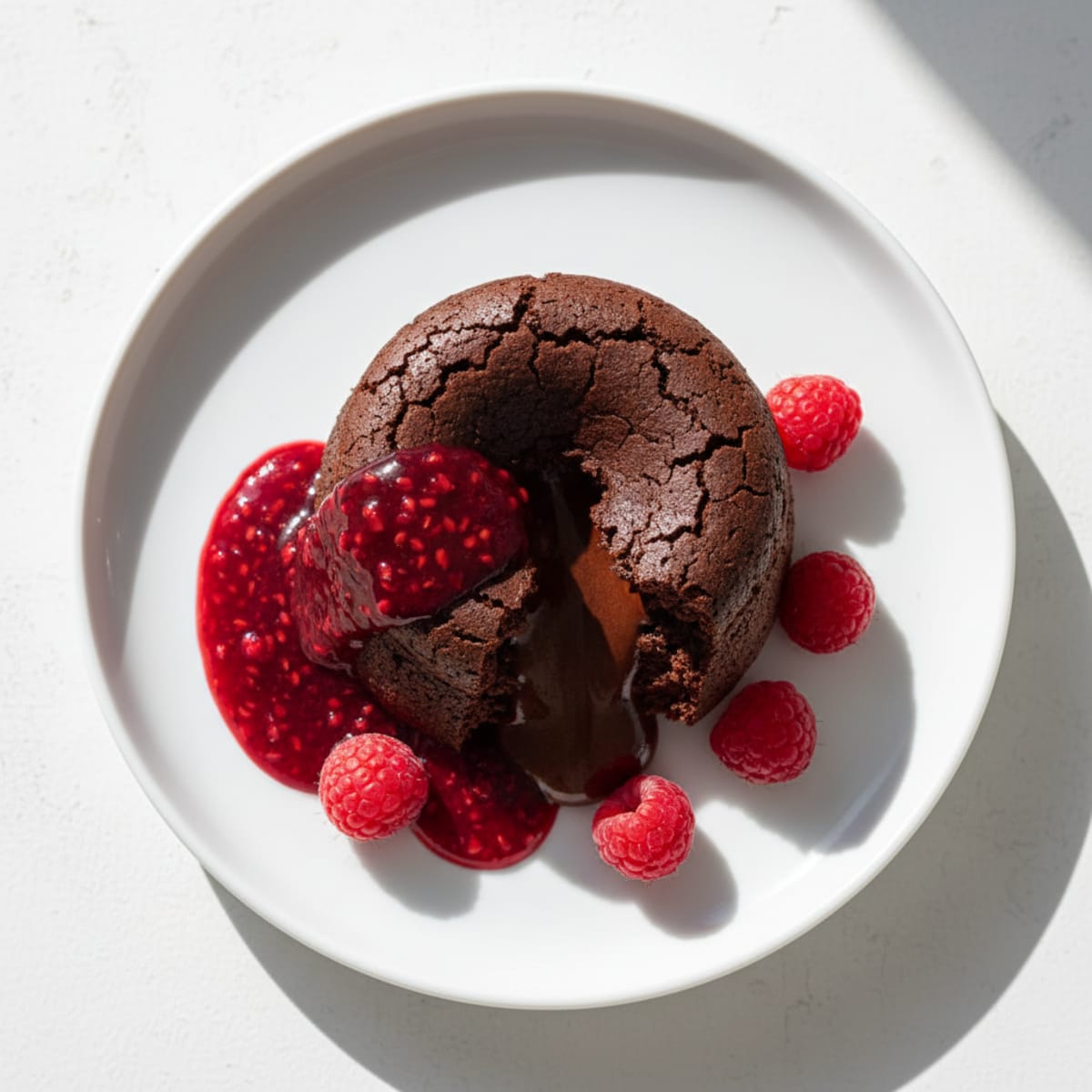 Protein-Packed Chocolate Lava Cake with Fresh Raspberry Coulis