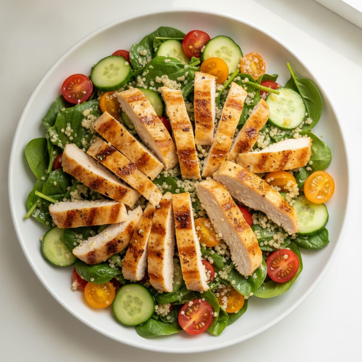 Grilled Chicken and Quinoa Salad with Spinach