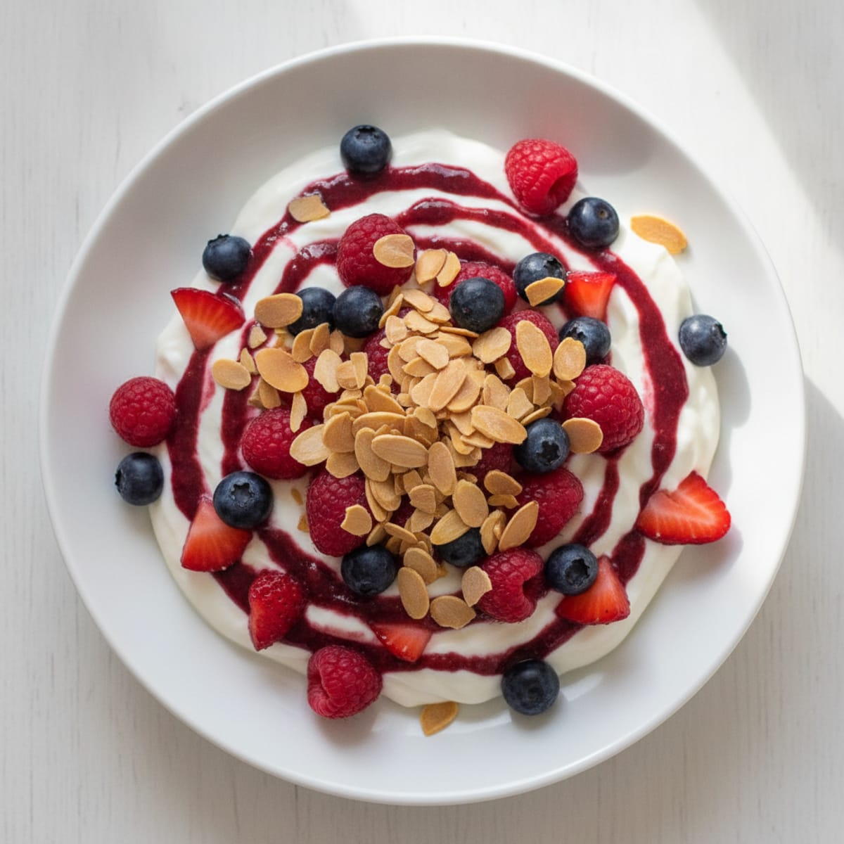 Greek Yogurt Protein Parfait with Mixed Berries and Almonds