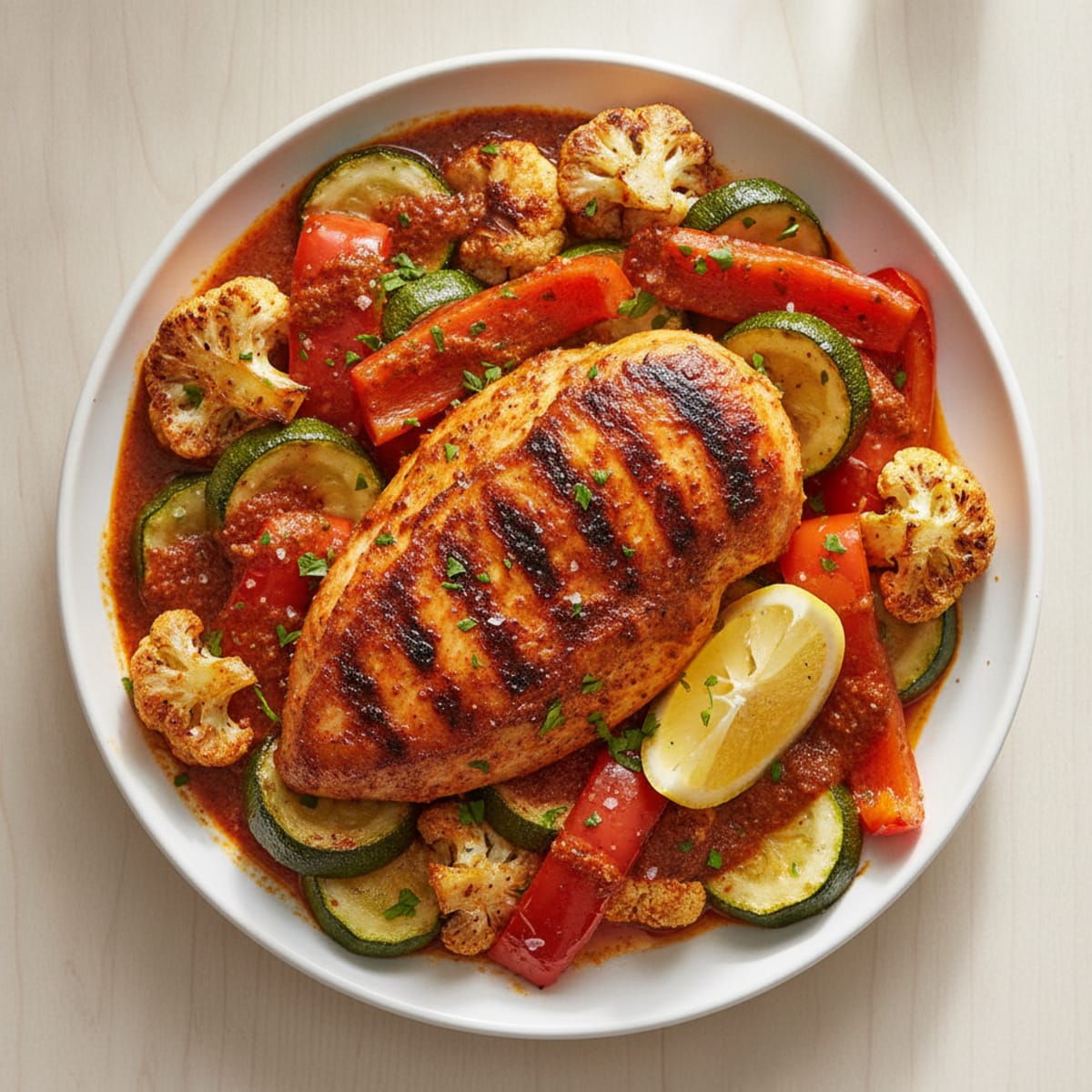 Spicy Harissa Chicken with Roasted Vegetables
