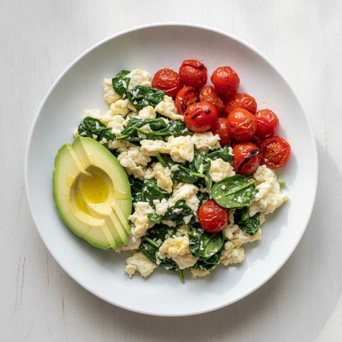 Spinach and Egg White Scramble with Roasted Tomatoes