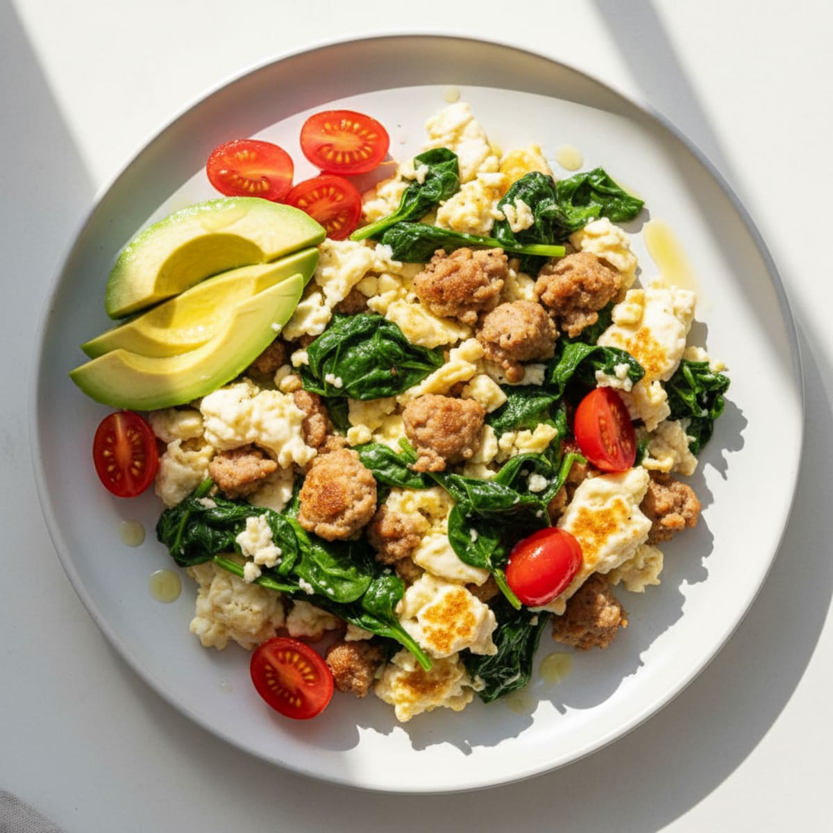 Egg White and Spinach Scramble with Turkey Sausage