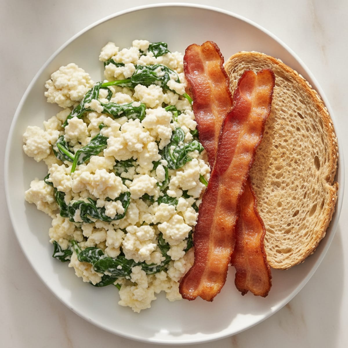 Cottage Cheese Scramble with Spinach and Turkey Bacon
