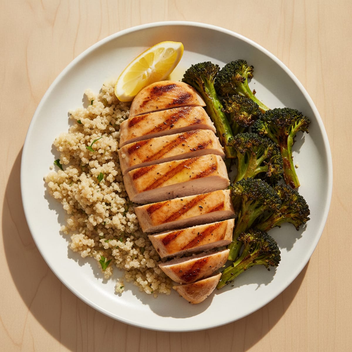 Grilled Chicken Breast with Quinoa and Roasted Broccoli