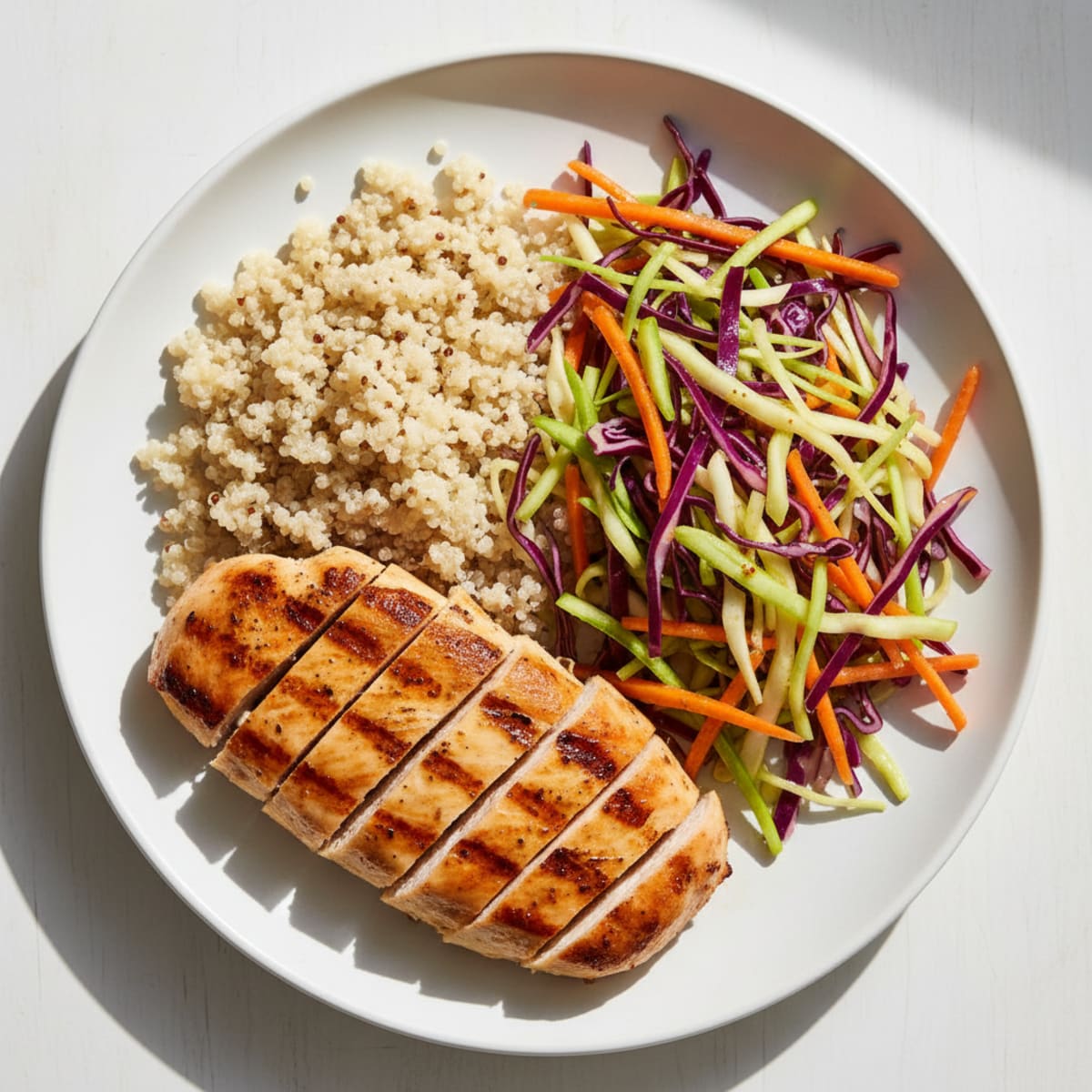 Grilled Chicken Breast with Crunchy Cabbage Slaw and Quinoa