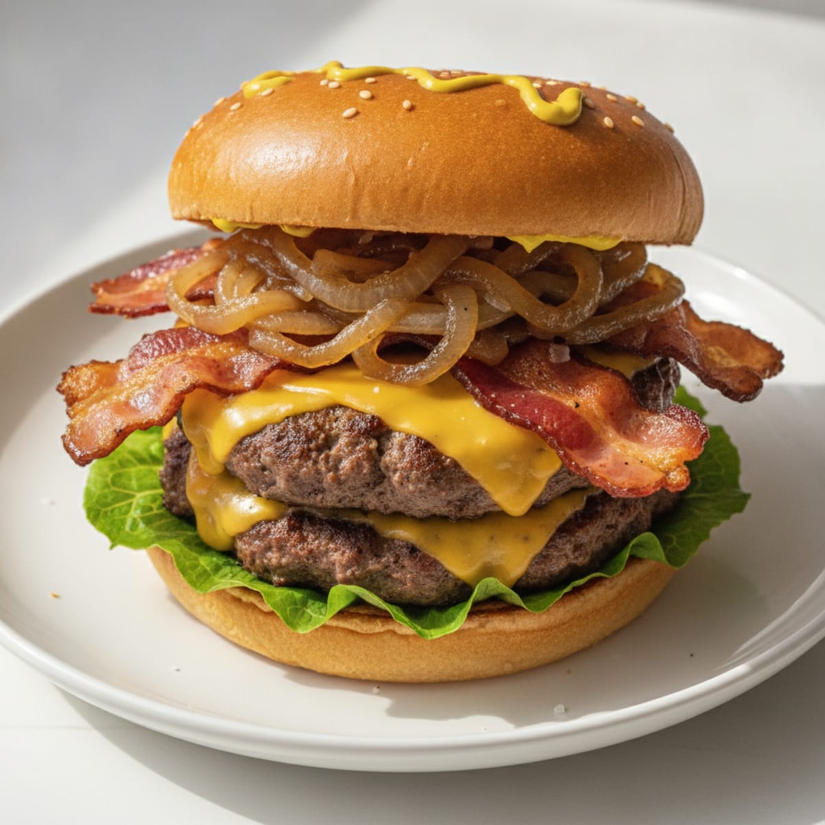 Double Bacon Cheeseburger with Caramelized Onions