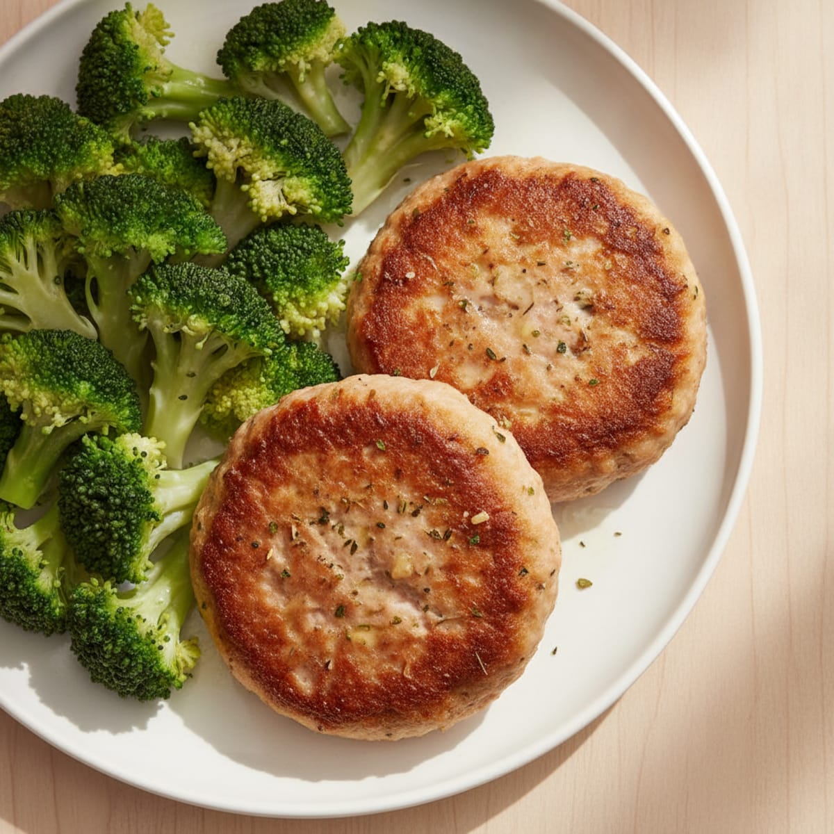 Seared Turkey Patties with Steamed Broccoli