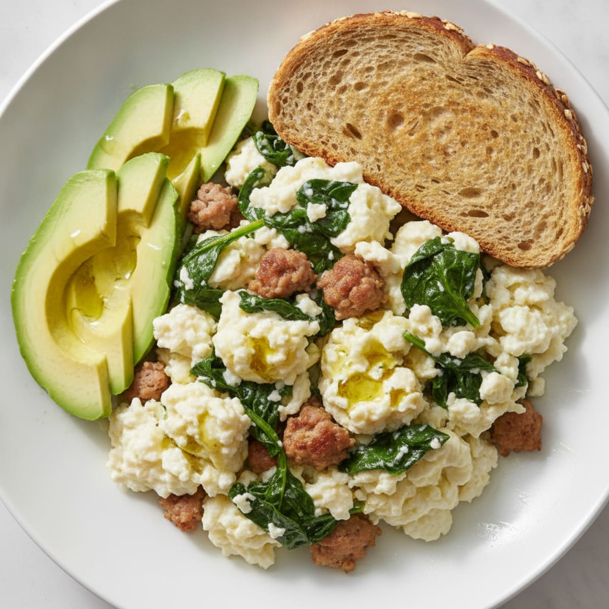 Egg White and Turkey Sausage Scramble with Spinach