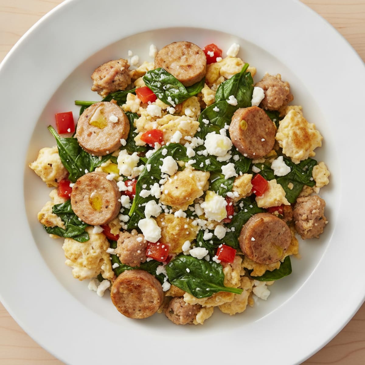 Egg White Scramble with Turkey Sausage and Spinach