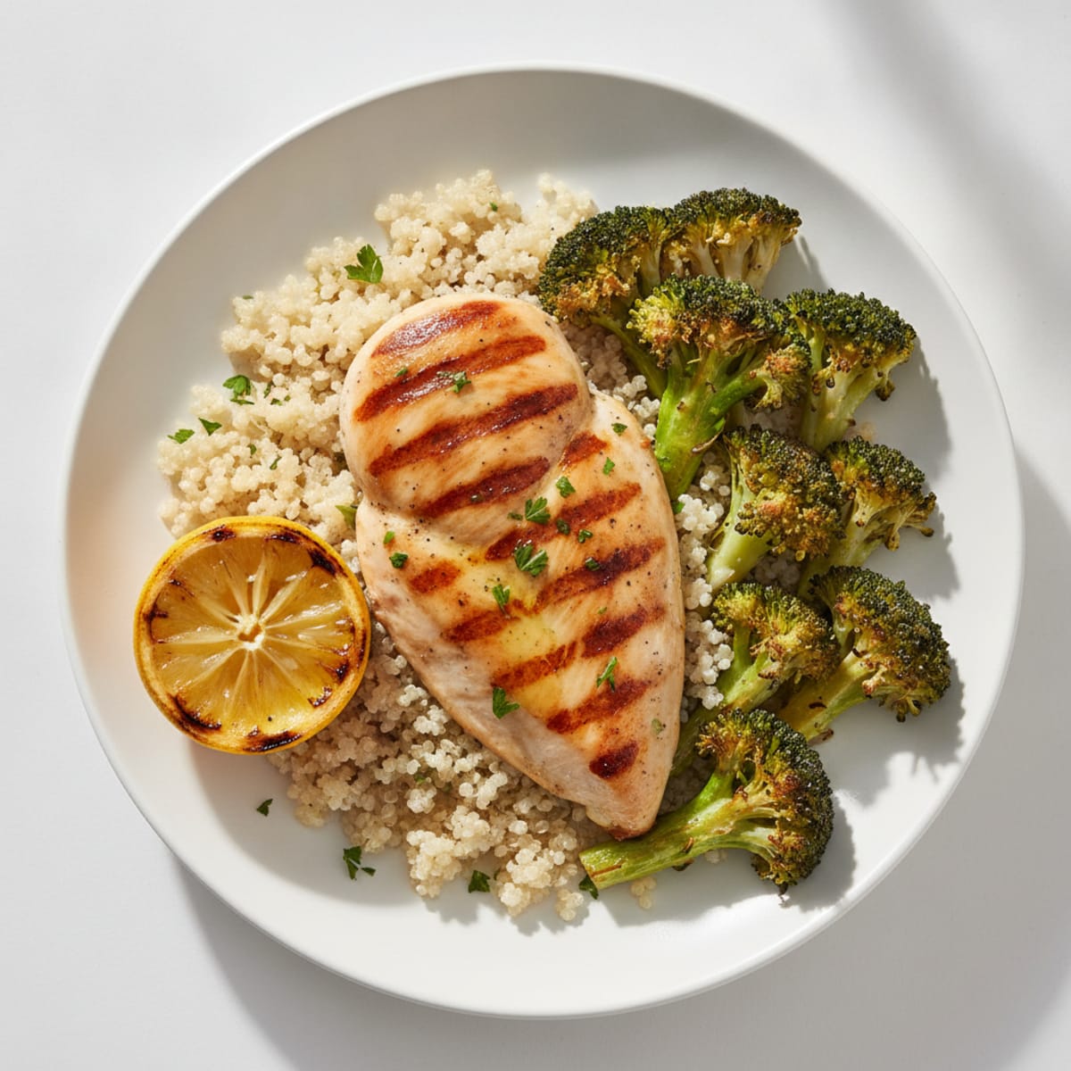 Grilled Chicken Breast with Quinoa and Roasted Broccoli