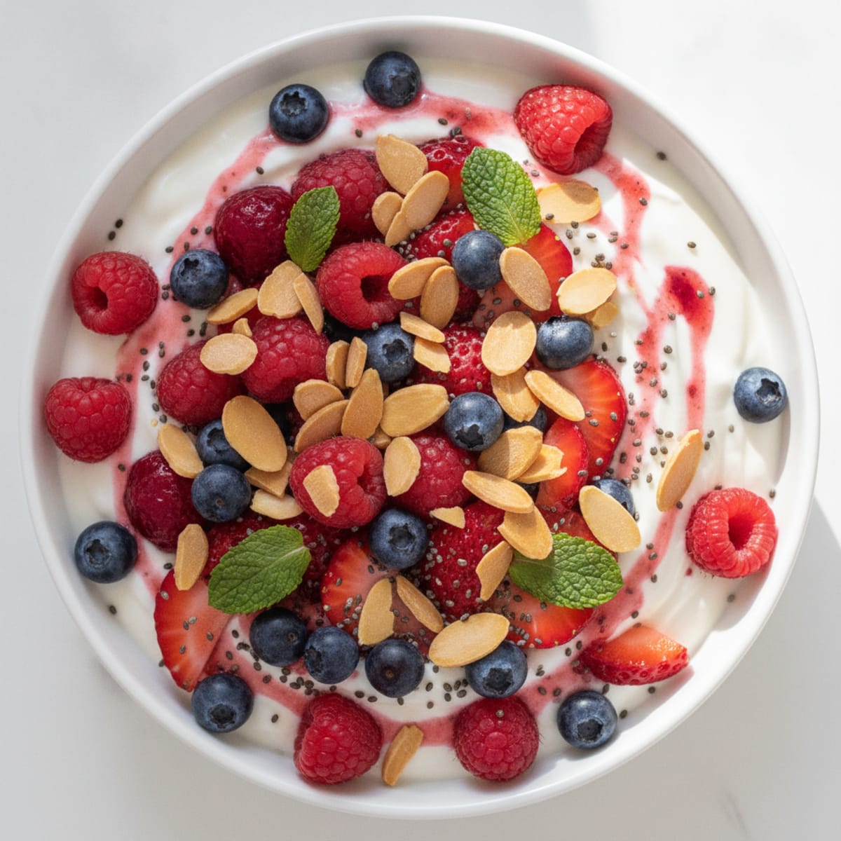 Creamy Greek Yogurt Protein Bowl with Mixed Berries and Almonds