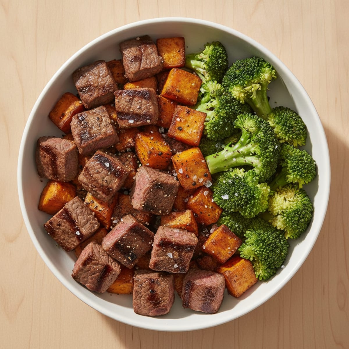 Grilled Beef and Sweet Potato Bowl with Steamed Broccoli