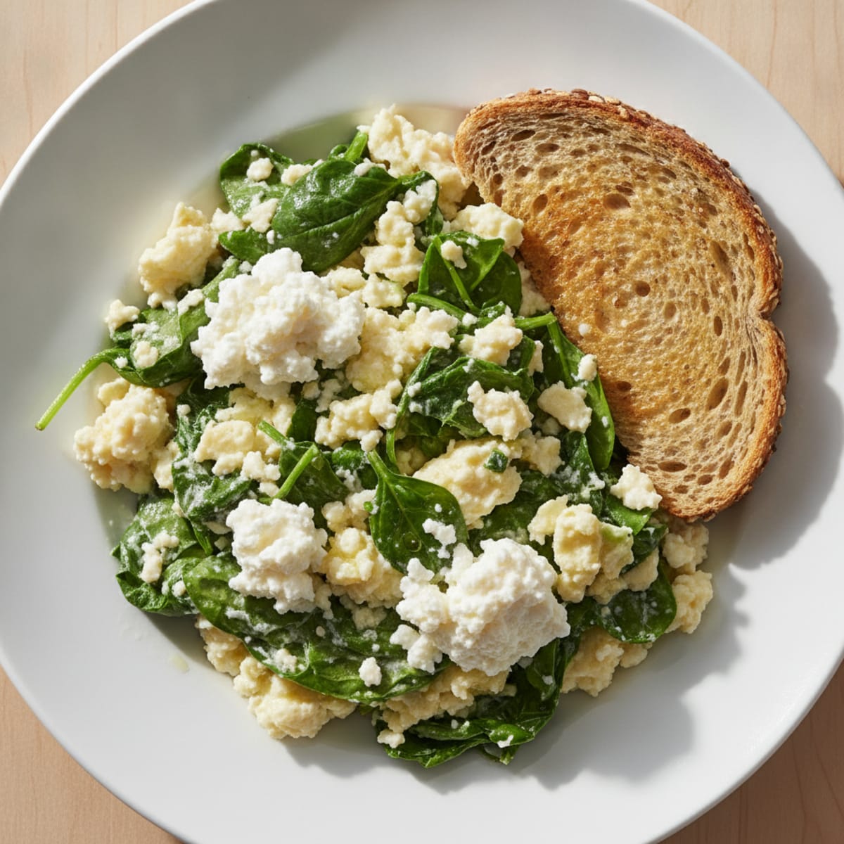 Egg White Spinach Scramble with Low-Fat Cottage Cheese