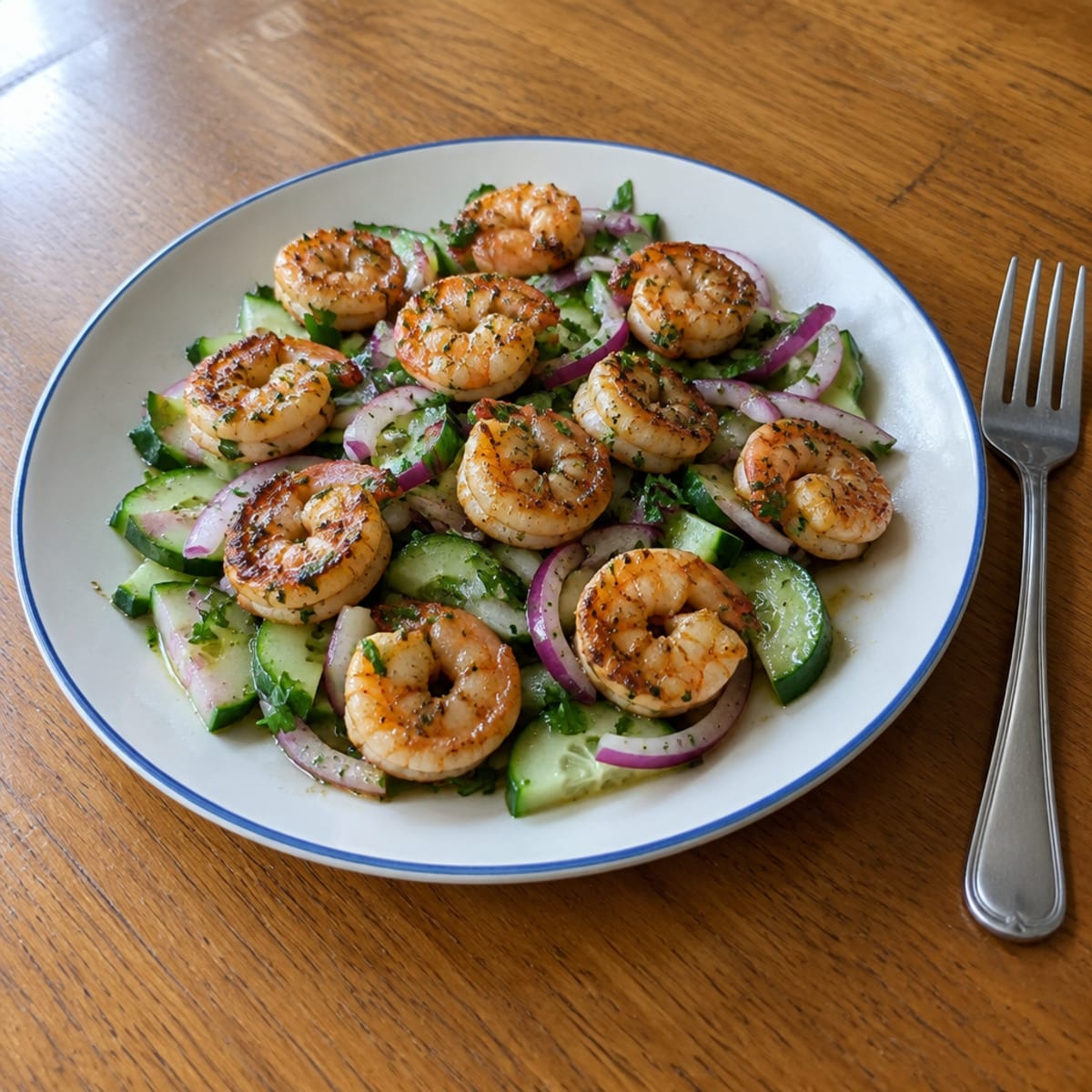 Shrimp and cucumber onion salad