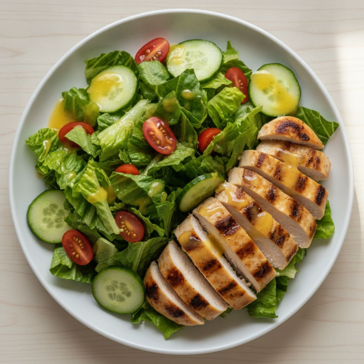 Grilled Chicken Breast with Crisp Romaine Salad and Lemon Vinaigrette