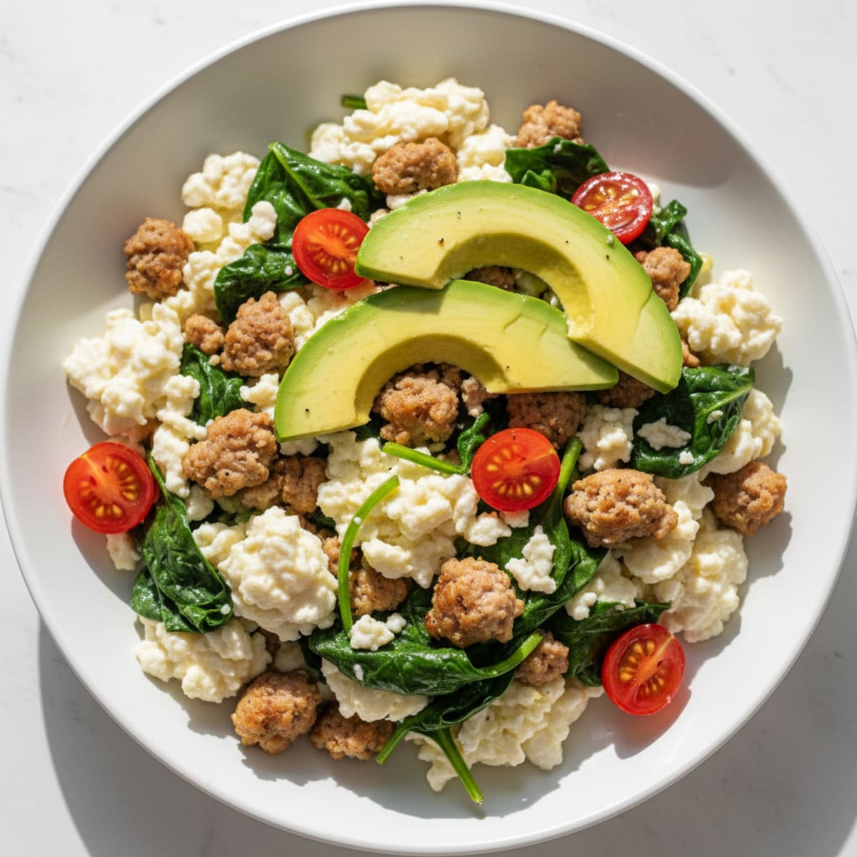 Egg White Scramble with Spinach and Turkey Sausage